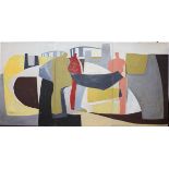 Derek Holland (1927-2014) mural, oil on board, 1962 'Tamar Bridge' in three sections, each panel 183