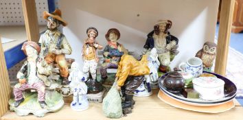 Collection of various ornamental figures, Capodimonte type figures, and some other china.