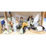 Collection of various ornamental figures, Capodimonte type figures, and some other china.