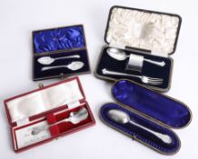 A collection of silver to include cased spoons, spoon, fork and napkin ring set, cased.