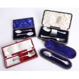 A collection of silver to include cased spoons, spoon, fork and napkin ring set, cased.