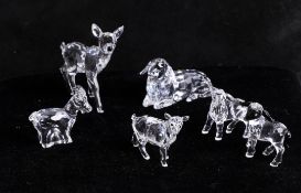 Swarovski Crystal, small collection of animals including lambs, a fawn, a goat etc. (6)