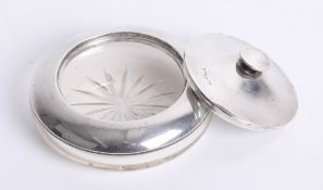 A George V silver and glass powder box with mirror.