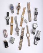 Mixed collection of fashion watches and some lighters including Jaguar, Movado etc.