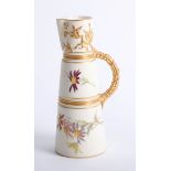 Worcester, 1047 porcelain blush ivory handled jug, height 20cm (chip to rim).