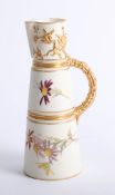 Worcester, 1047 porcelain blush ivory handled jug, height 20cm (chip to rim).