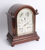 A mahogany bracket clock with three dials, marked Robert Jones & Sons, Liverpool, height 36cm.
