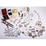 An interesting collection of jewellery etc including silver cameo brooches, a gents 9ct gold gents