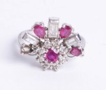 An 18ct white gold diamond and ruby, (stone missing) size N.