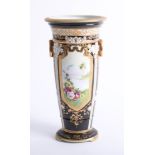 Noritake porcelain vase decorated with gilt work and flowers, height 24cm.