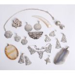 Various stylish silver jewellery including earrings, pendants also necklace etc.