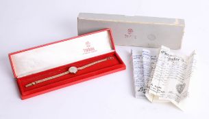 Tudor, Rolex, a ladies 9ct gold wristwatch with original box and outer box, with guarantee dated