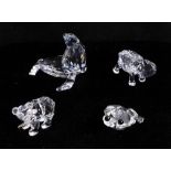 Swarovski Crystal, small collection of animals including elephants, a seal, and a frog with a crown.