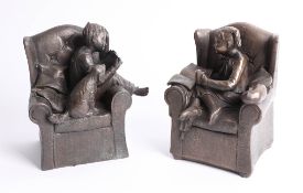 Jenny Oliver, bronze effect heavy bookends, circa 2002 Ireland, height 16cm.