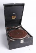 HMV wind up table top gramophone.