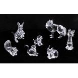 Swarovski Crystal, collection of animals including a cat, a monkey, and ant-eater etc. (7)