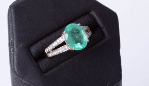 A Siberian emerald and diamond ring, size N.