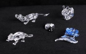 Swarovski Crystal, small collection of animals including a caiman, a blue dart frog, a chameleon