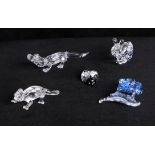 Swarovski Crystal, small collection of animals including a caiman, a blue dart frog, a chameleon