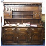 A modern oak farmhouse dresser, two sections.