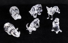 Swarovski Crystal, animals including a German Shepherd, a rhino, a hippo etc. (6)