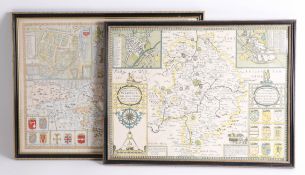 Two prints of 17th century maps, Somerset and Warwick (2).