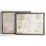 Two prints of 17th century maps, Somerset and Warwick (2).
