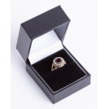 A 9ct gold seed pearl and colour stone ring, size L.