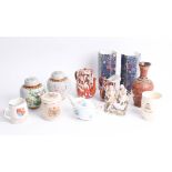 Mettlach art pottery vase (restored) and other china wares including pair of Doulton art vases,