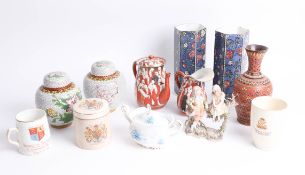 Mettlach art pottery vase (restored) and other china wares including pair of Doulton art vases,