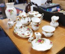 Collection of Royal Albert Old Country Roses tea wares including vases, candlesticks etc.