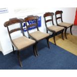 Set of four early Victorian mahogany framed dining chairs with sabre legs.