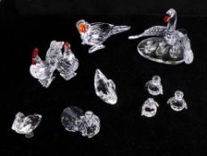 Swarovski Crystal, small collection including birds, swan with cygnets, a rooster, a hen etc. (10)