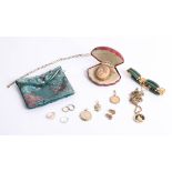 Various dress jewellery including some gold items a Edward VII half sovereign in mount etc.