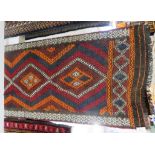 HAND KNOTTED WOOLLEN FLOOR RUNNER WITH LOZENGE MEDALLIONS (230CM X 62CM)