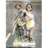 CAPODIMONTE GIUSEPPE CAPPE FIGURAL GROUP OF TWO FISHERMEN, INCISED SIGNATURE