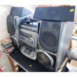 SONY HI-FI SYSTEM WITH SPEAKERS, ONE OTHER PAIR OF SPEAKERS AND SMALL QUANTITY OF CD'S