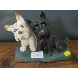 PAINTED CAST METAL DOORSTOP IN FORM OF SCOTTISH TERRIERS