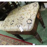 MAHOGANY FRAMED AND VENEERED ADJUSTABLE PIANO STOOL WITH FLORAL FABRIC SEAT COVER
