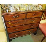 MAHOGANY CHEST OF TWO SHORT OVER THREE LONG GRADUATED DRAWERS WITH BRASS HANDLES (A/F)