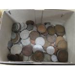 BOX OF ASSORTED BRITISH PRE DECIMAL AND WORLD COINS