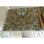 KASHMIRI HAND STITCHED CREAM GROUND DECORATIVE SMALL FLOOR COVERING (90CM X 58CM)