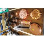 COPPER AND BRASS WARE INCLUDING FOOD MOULDS, MEASURES, MUG AND PAN