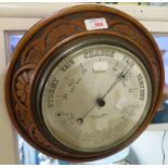 CARLISLE AND WATTS OAK MOUNTED BAROMETER AND THERMOMETER