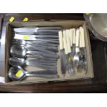 SELECTION OF VINERS STAINLESS CUTLERY, FISH EATERS AND A SILVER PLATED ROSE BOWL