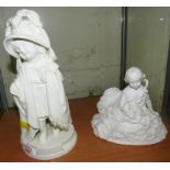CREAM GLAZED CERAMIC FIGURINE OF A CHILD TITLED MAMA AND STAMPED BROWNFIELD 118 TO BASE, TOGETHER