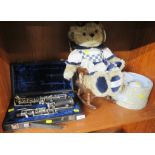 CASED CLARINET A/F, MILLENIUM 2000 COLLECTORS TEDDY BEAR, SMALL WOODEN ROCKING CHAIR FOR TOY BEAR,