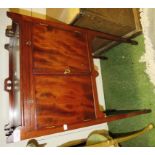 MAHOGANY TWO DOOR POT CUPBOARD WITH BRUSH SLIDE AND GALLERIED TOP