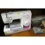 BROTHER XN1700 ELECTRIC SEWING MACHINE TOGETHER WITH PLASTIC CASE OF BUTTONS, THREAD, ETC