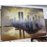 LARGE FRAMELESS TEXTURED PRINT ON BOARD OF MANHATTAN